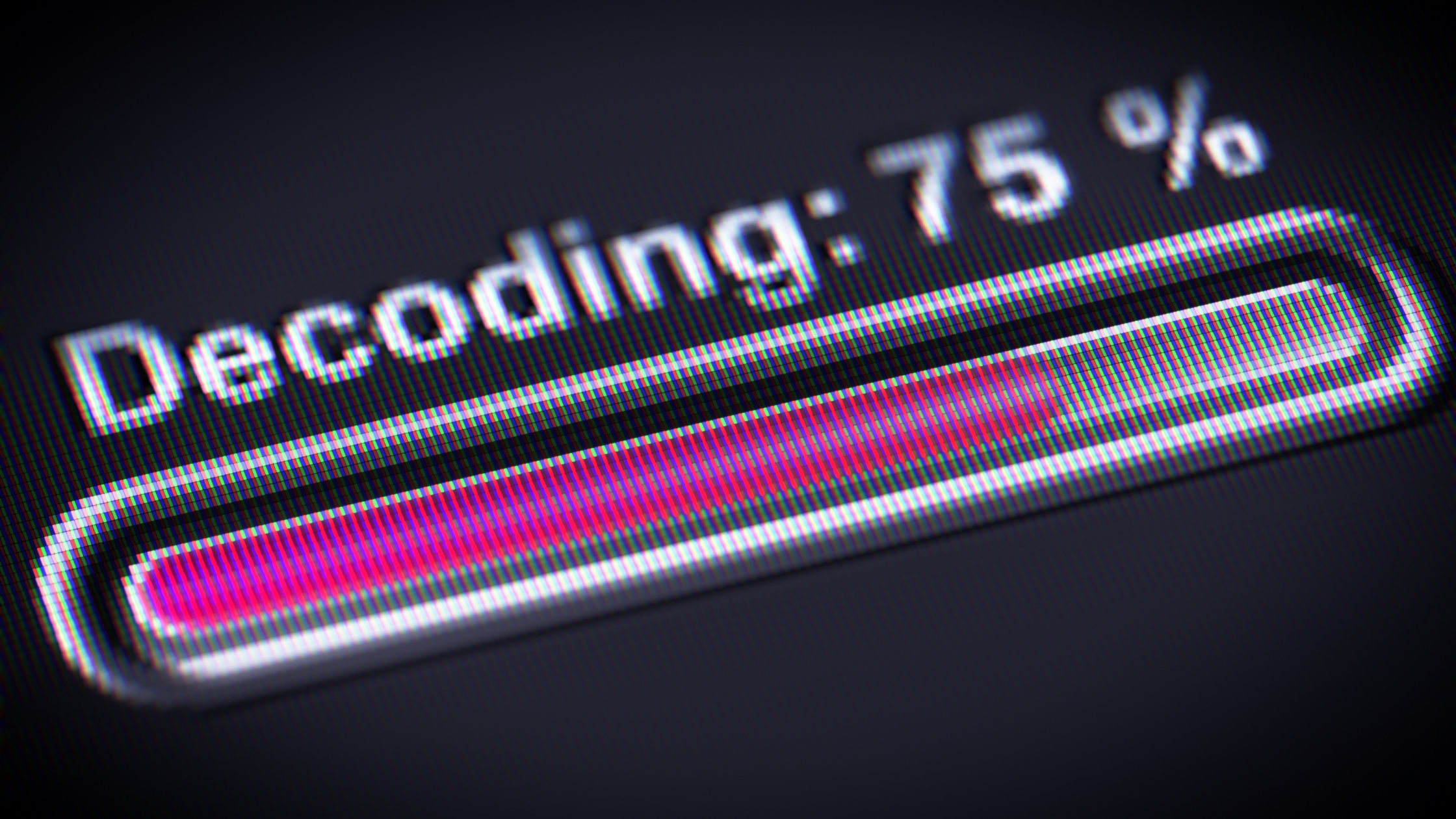 A close-up of a digital decoding progress bar showing 75 percent completion on a dark background.